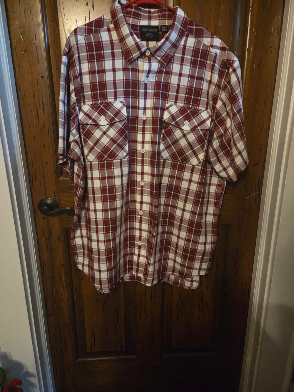 NWOT Harley-Davidson Men's Red Plaid Short Sleeve Button Up Shirt XL New